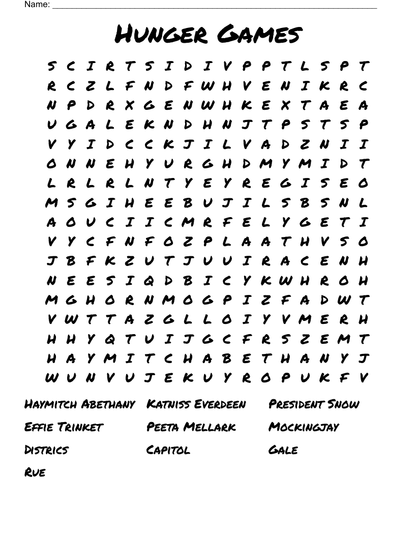 Hunger Games Word Search