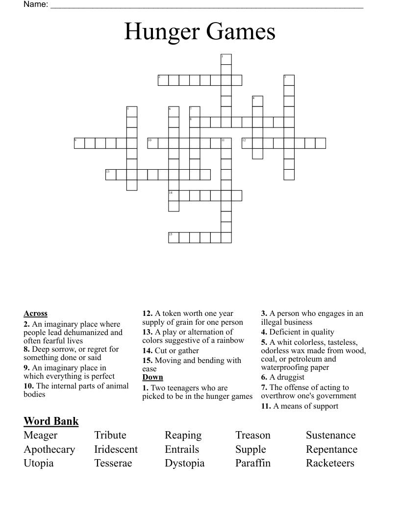 Hunger Games Crossword