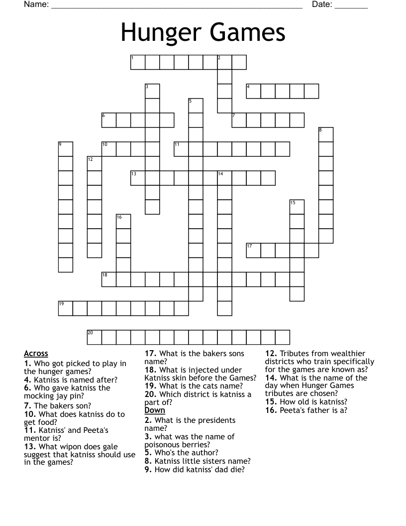 Hunger Games Crossword