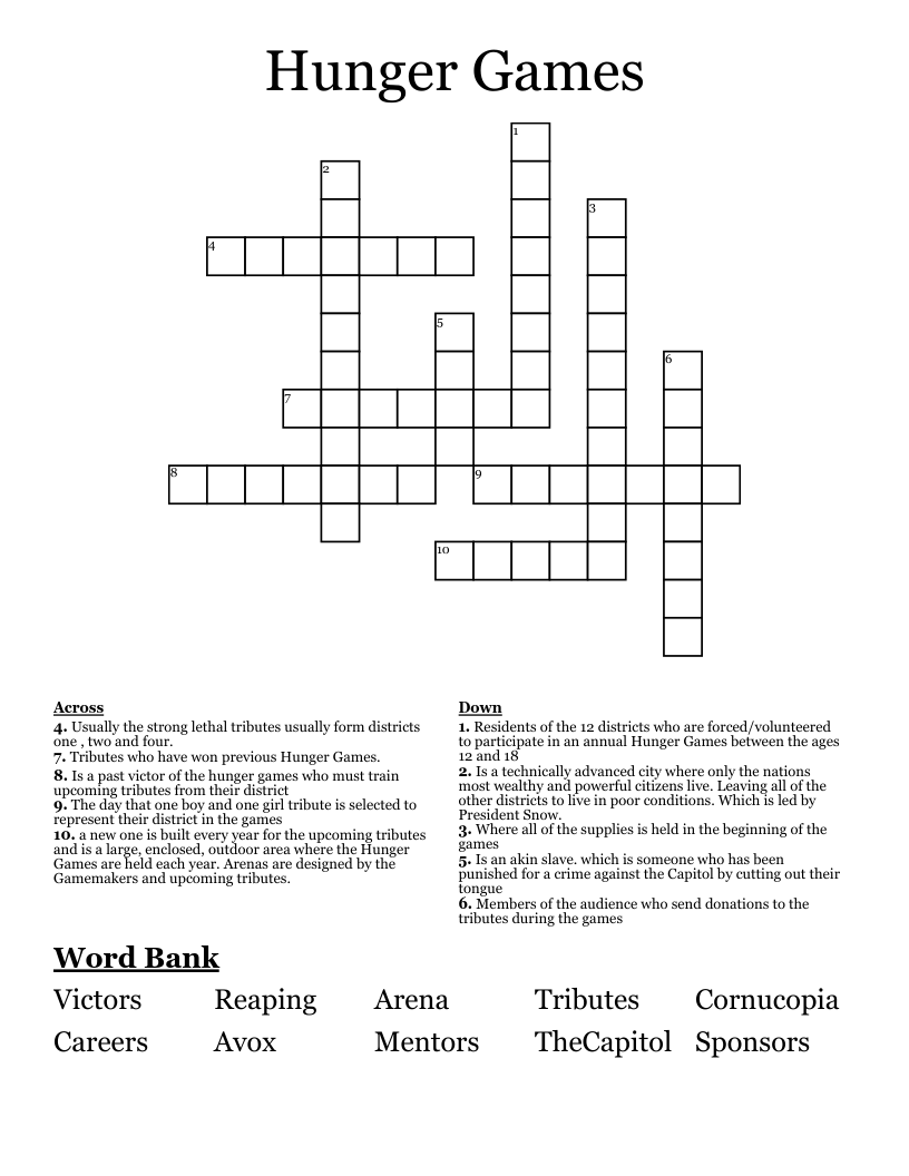 Hunger Games Crossword