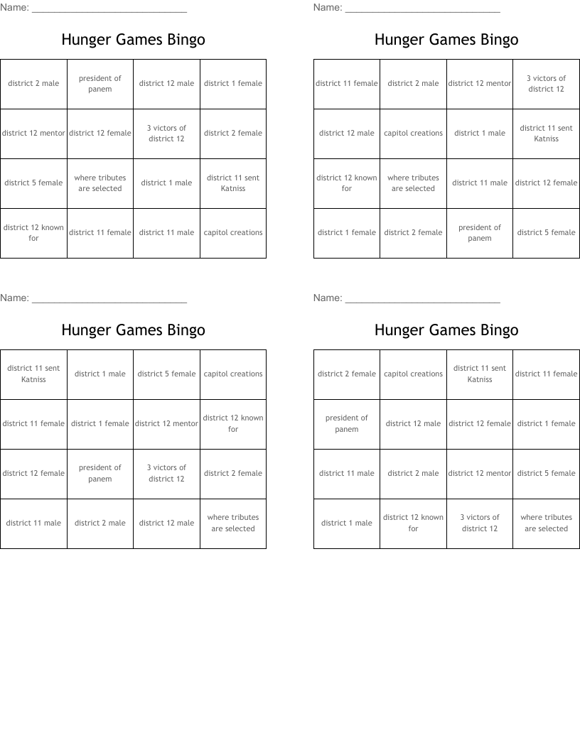 Hunger Games Bingo