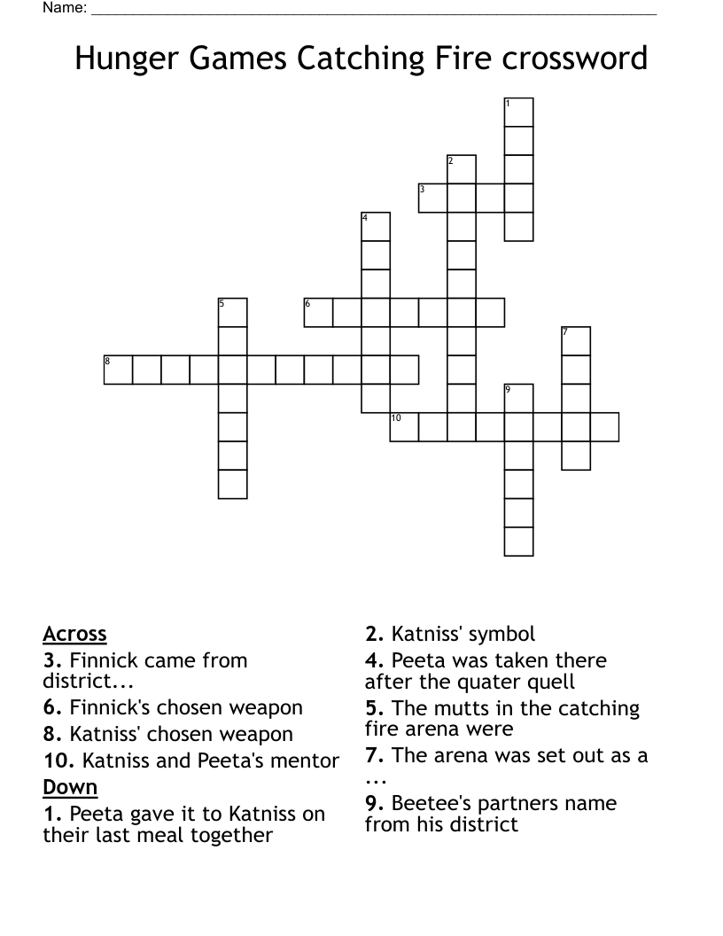 Hunger Games Catching Fire crossword