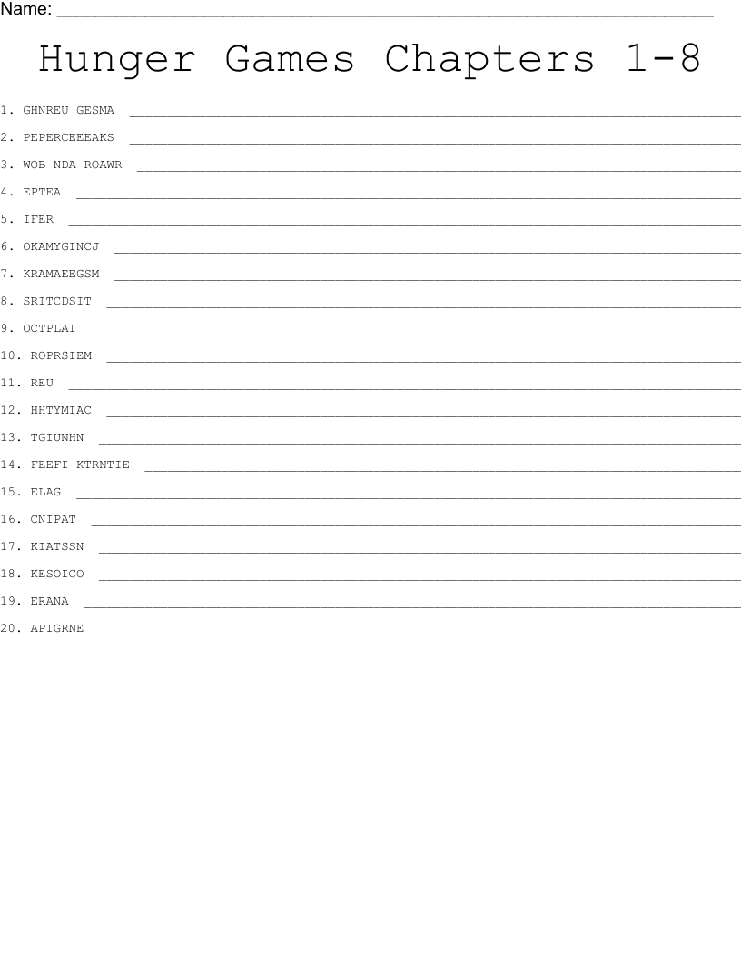 Hunger Games Chapters 1-8 Word Scramble
