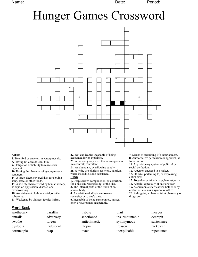 Hunger Games Crossword