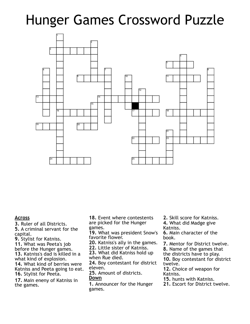 Hunger Games Crossword Puzzle