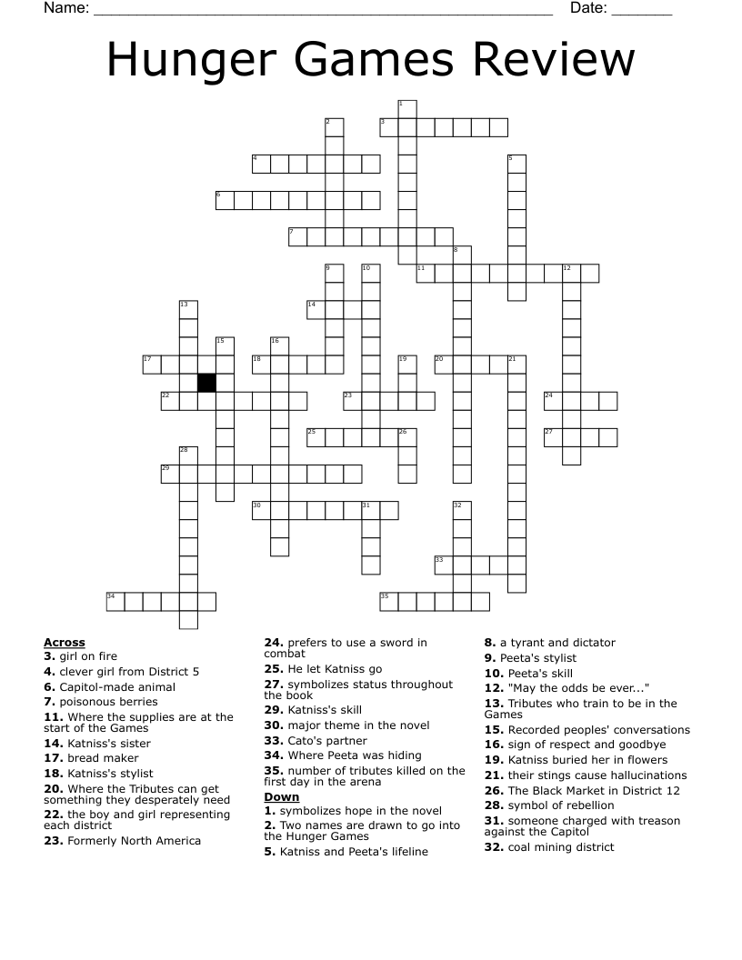 Hunger Games Review Crossword