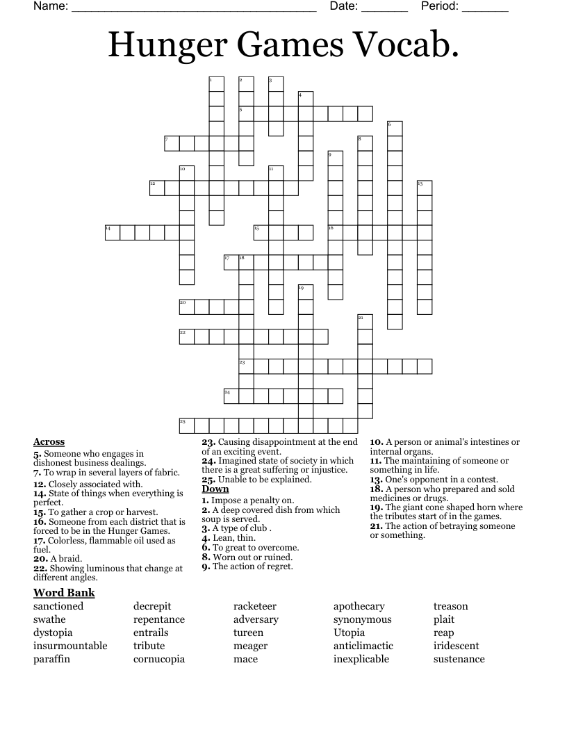 Hunger Games Vocab. Crossword
