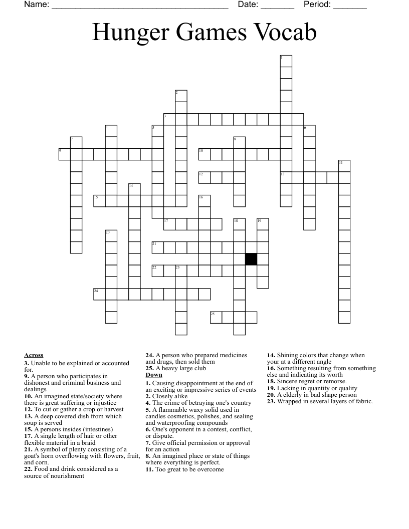 Hunger Games Vocab Crossword