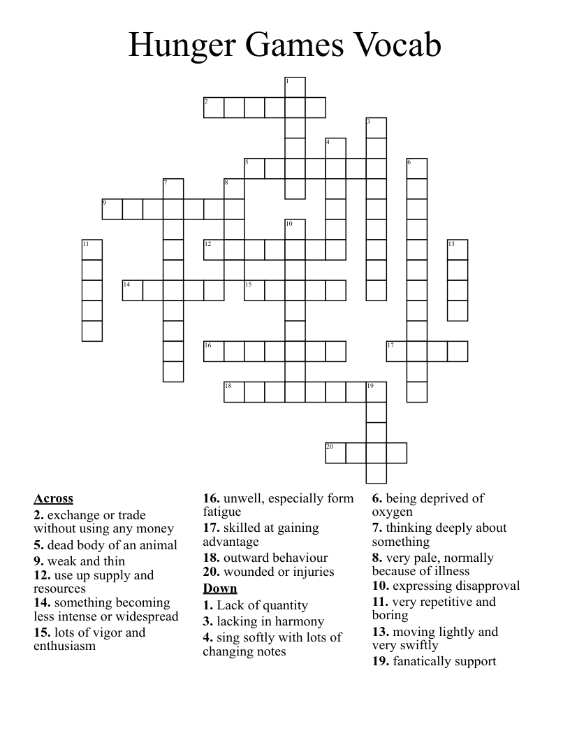 Hunger Games Vocab Crossword