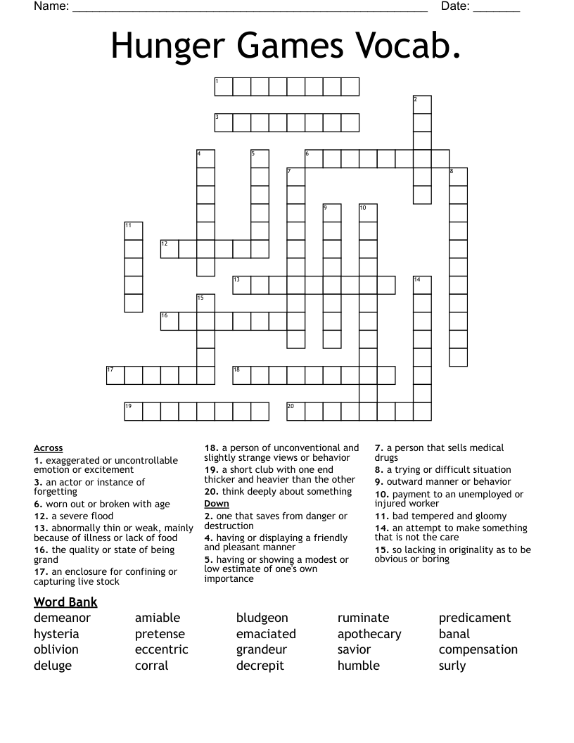 Hunger Games Vocab. Crossword