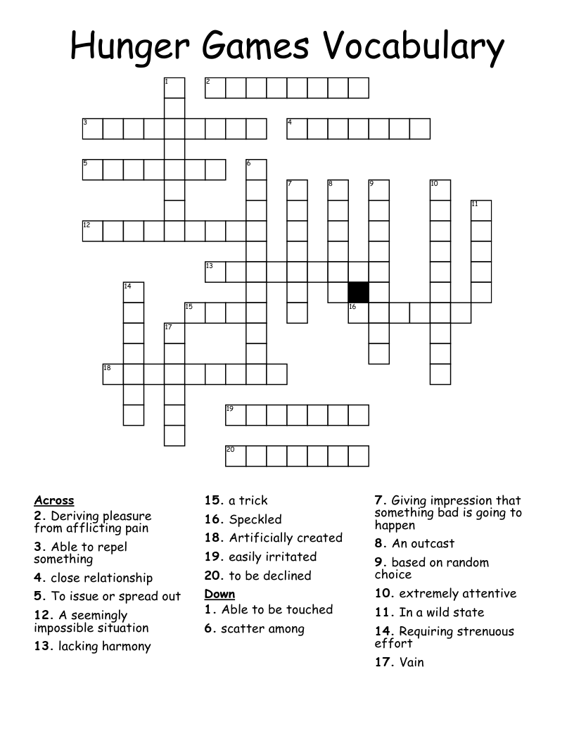 Hunger Games Vocabulary Crossword