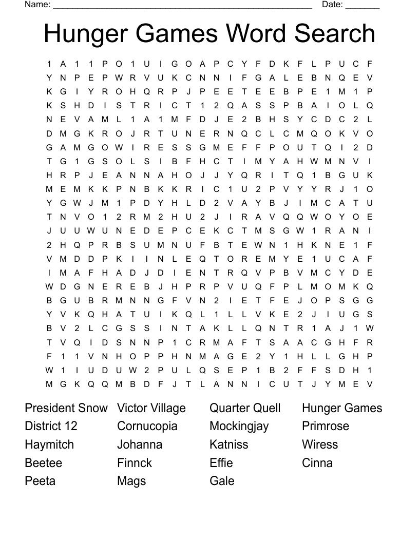 Hunger Games Word Search