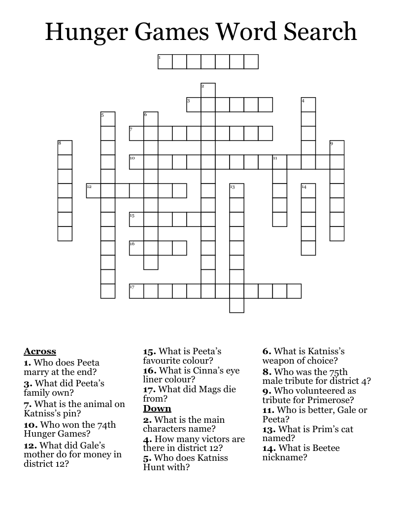 Hunger Games Word Search  Crossword