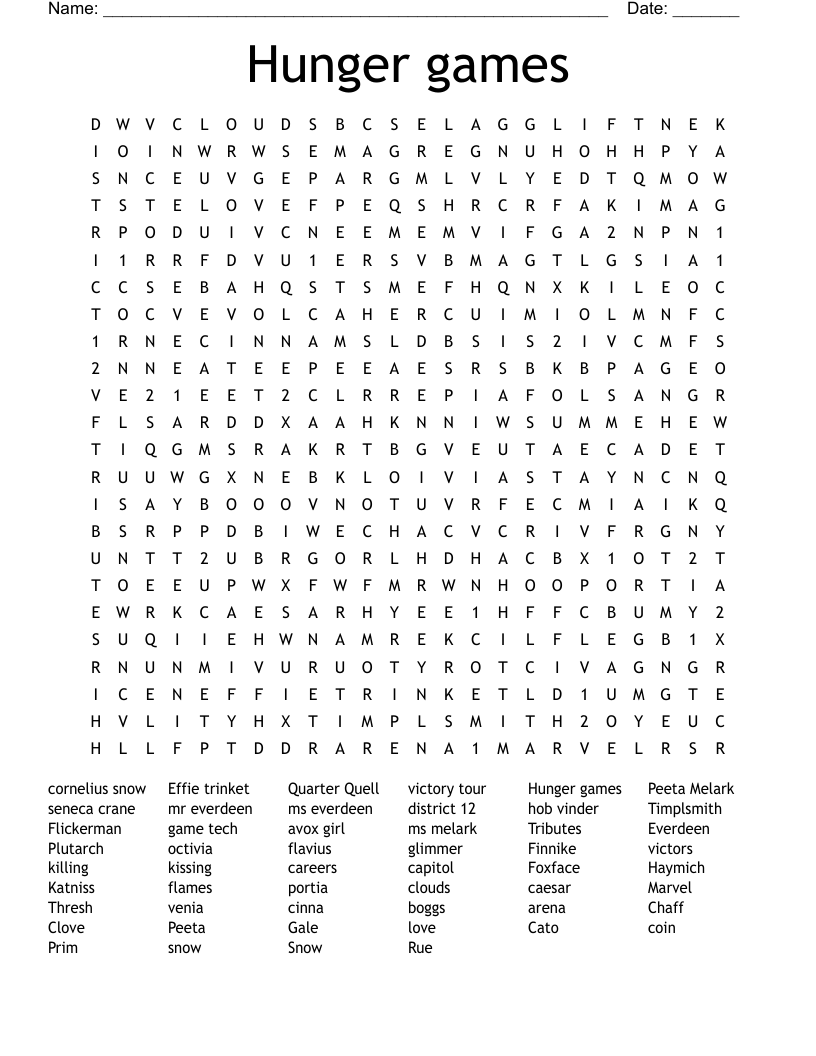 Hunger games Word Search