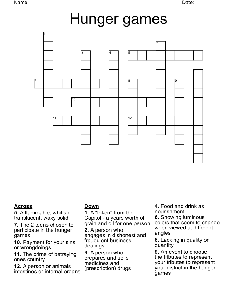 Hunger games Crossword