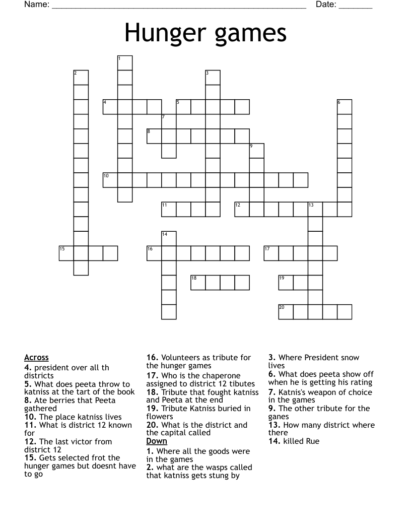 Hunger games Crossword