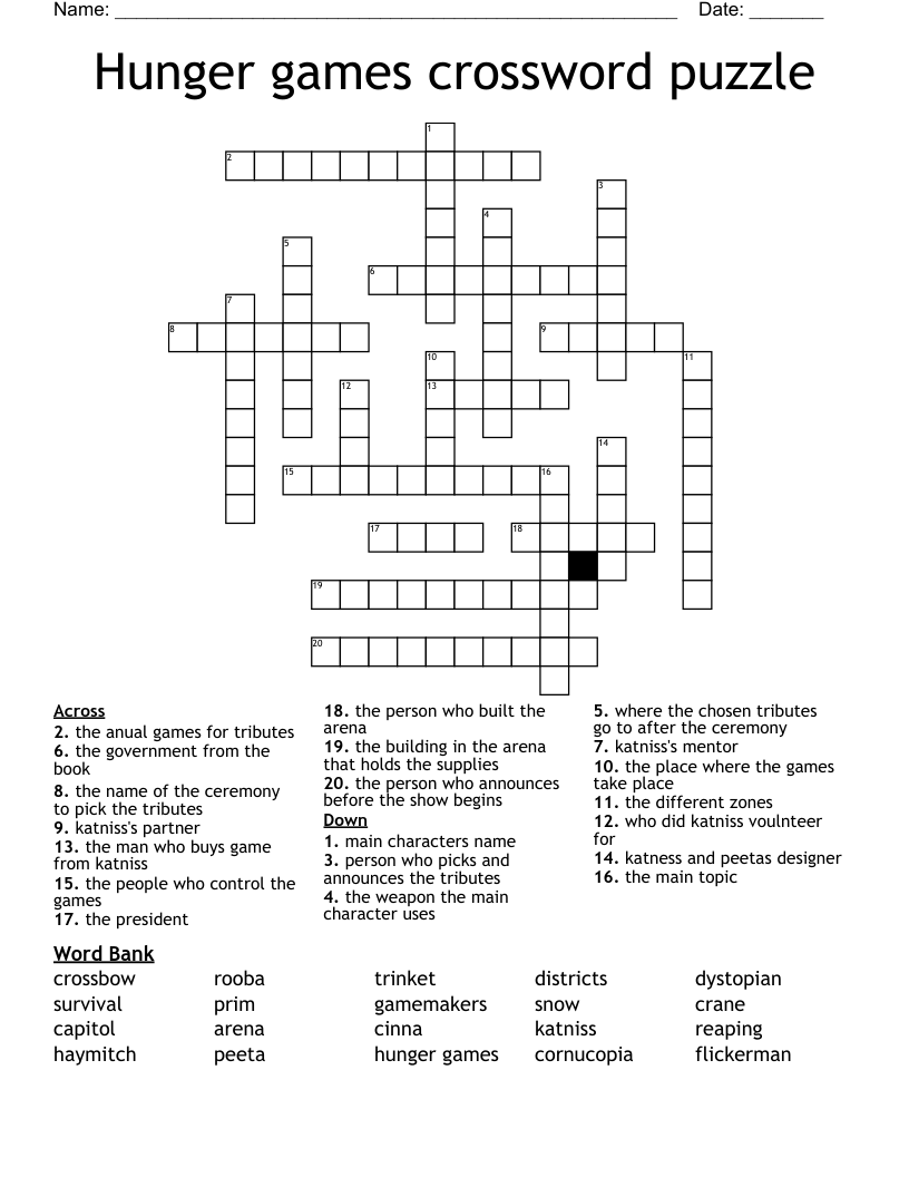Hunger games crossword puzzle