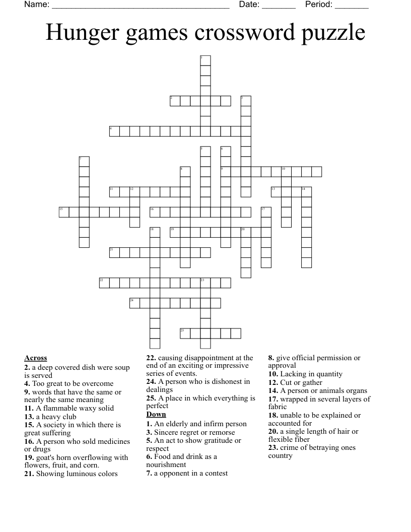 Hunger games crossword puzzle 