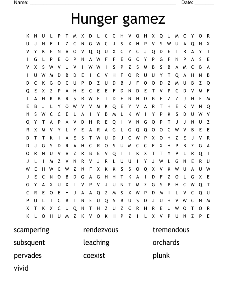 Hunger gamez Word Search