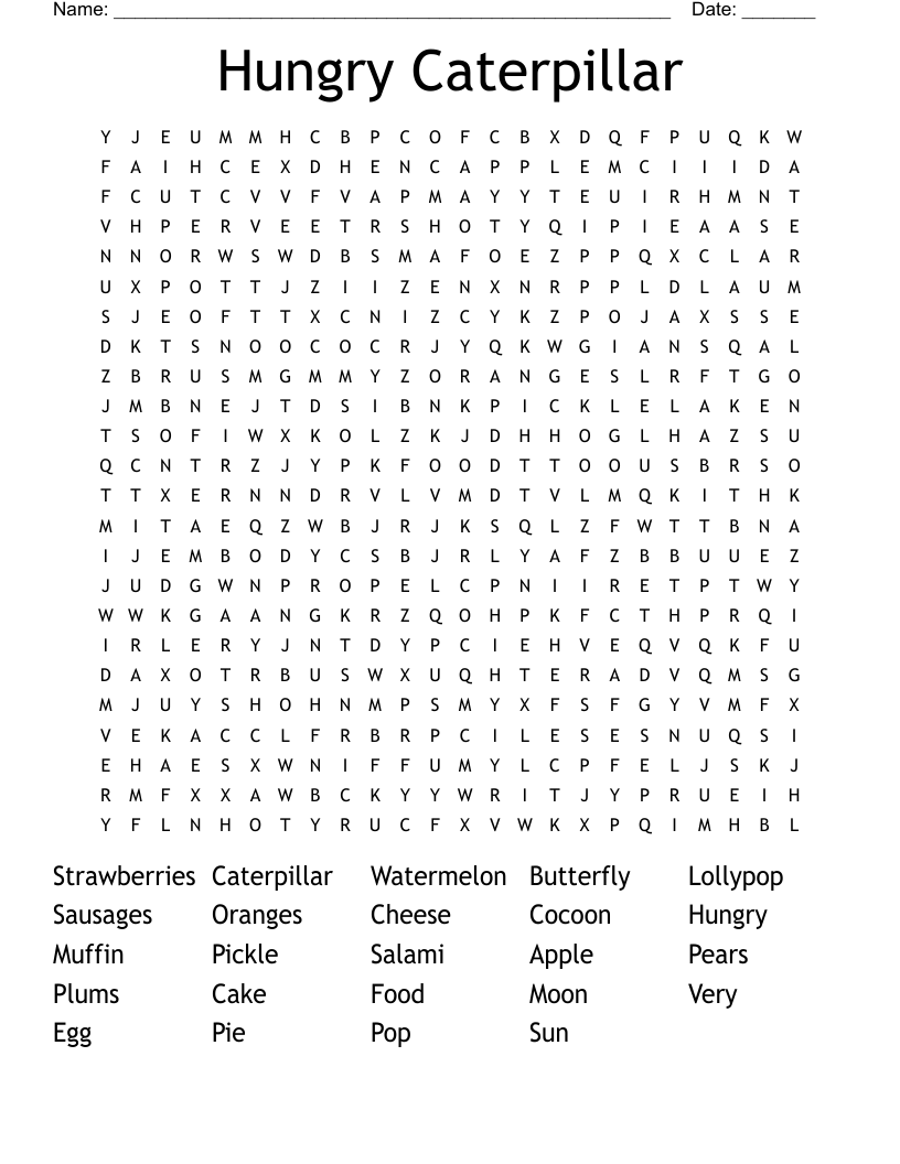 Hungry Caterpillar Word Search