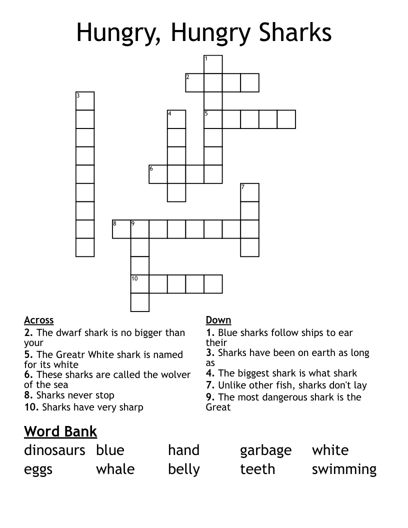 Hungry, Hungry Sharks Crossword