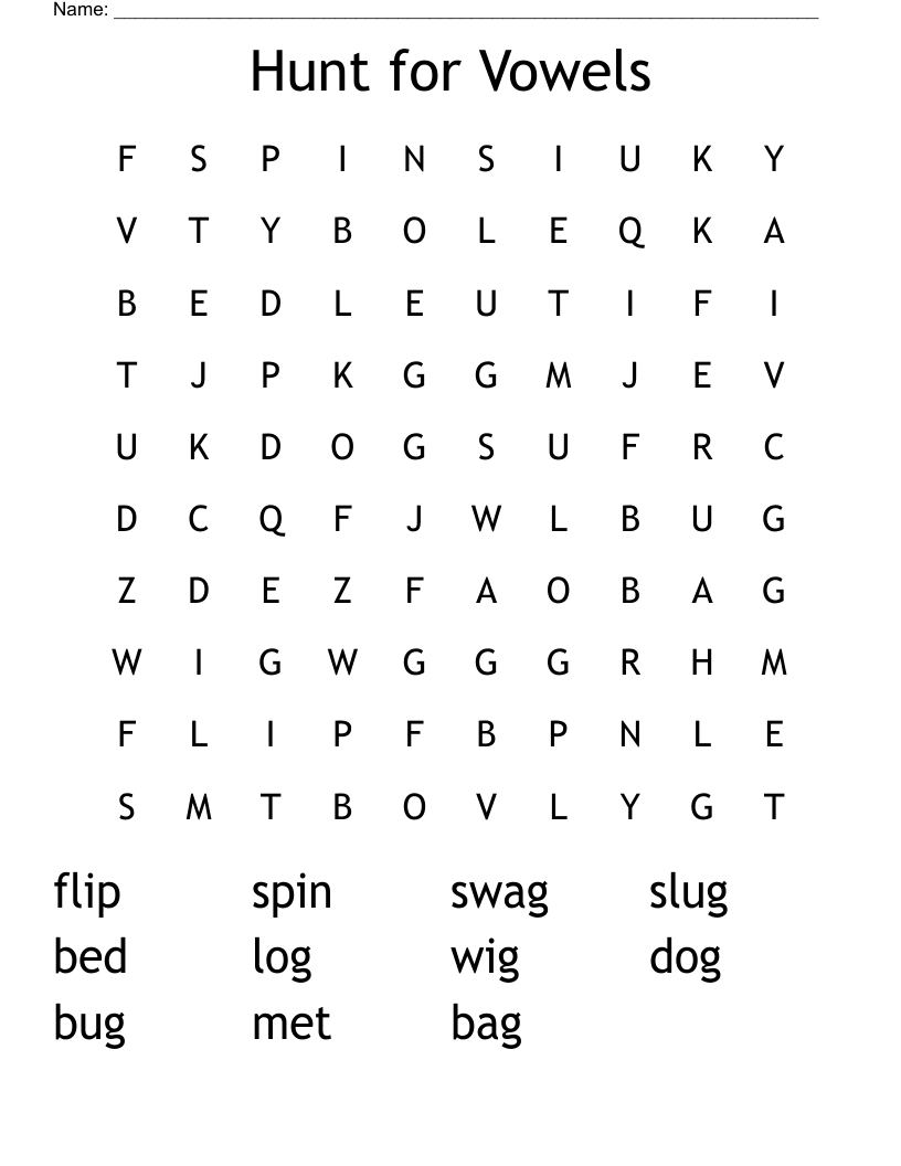 Hunt for Vowels Word Search