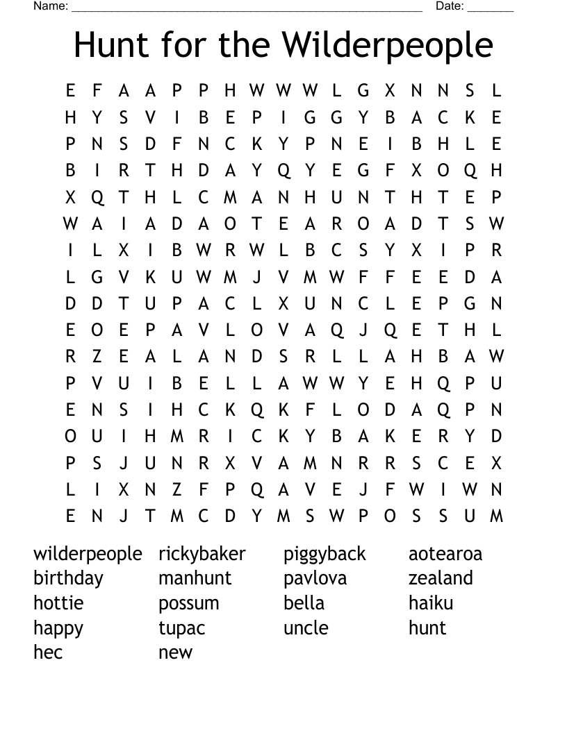 Hunt for the Wilderpeople Word Search