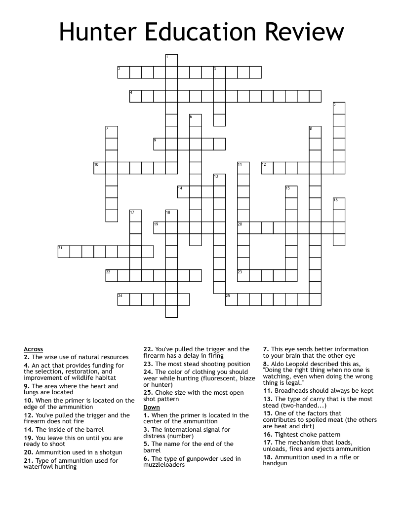 Hunter Education Review Crossword
