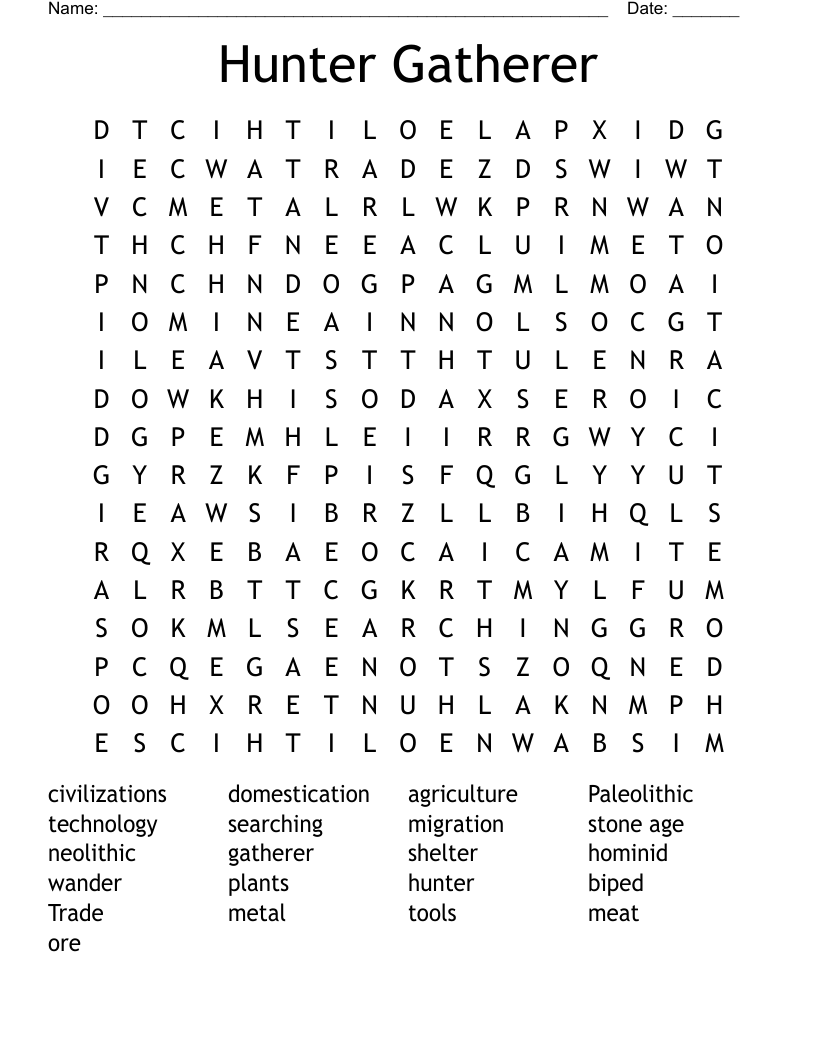 Hunter Gatherer Word Search