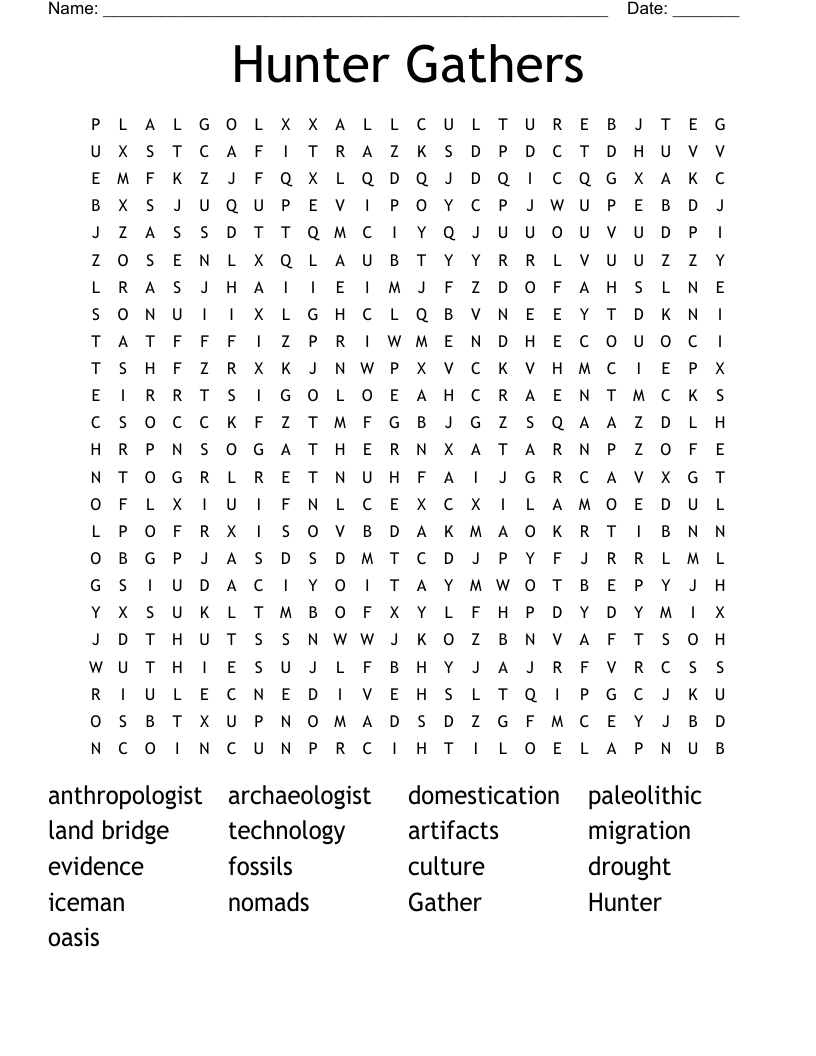 Hunter Gathers Word Search