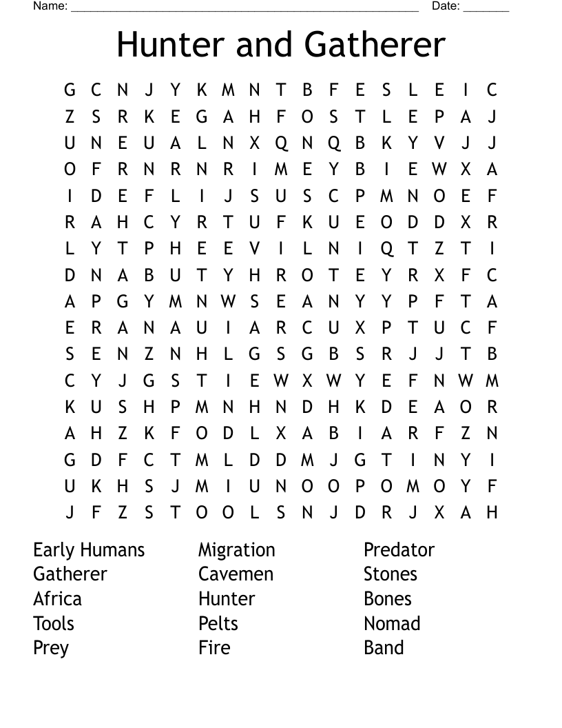 Hunter and Gatherer Word Search