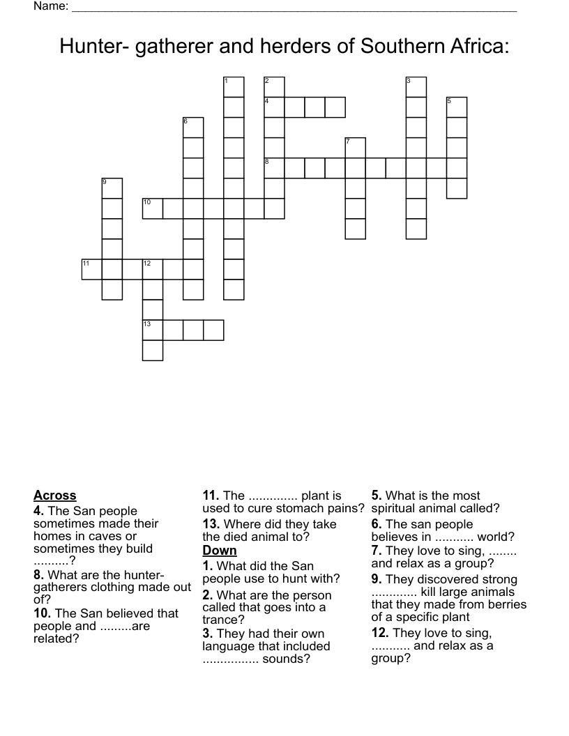 Hunter- gatherer and herders of Southern Africa: Crossword