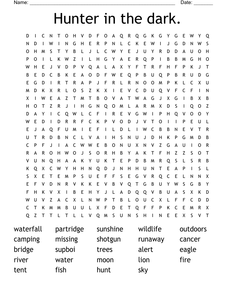 Hunter in the dark. Word Search