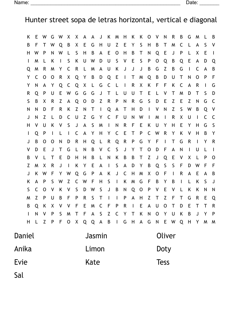Hunter street sopa de letras horizontal, vertical e diagonal Word Search