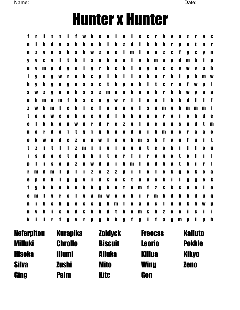 Hunter x Hunter Word Search