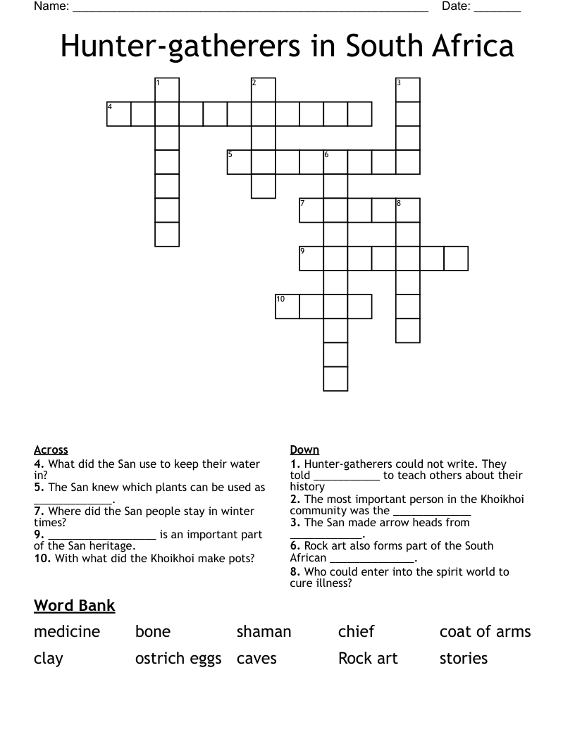 Hunter-gatherers in South Africa Crossword