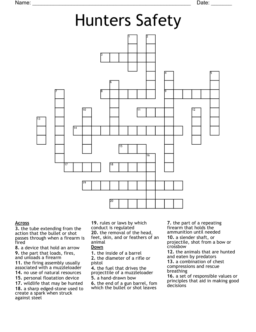Hunters Safety Crossword
