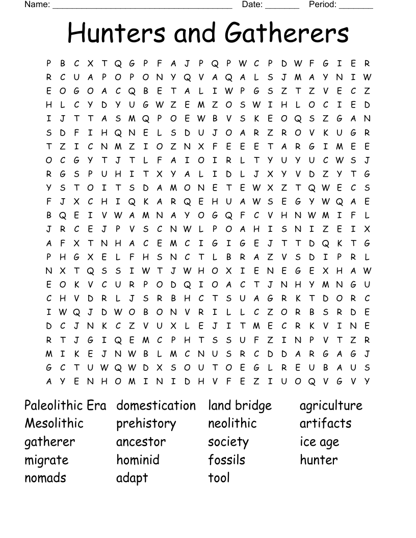 Hunters and Gatherers Word Search