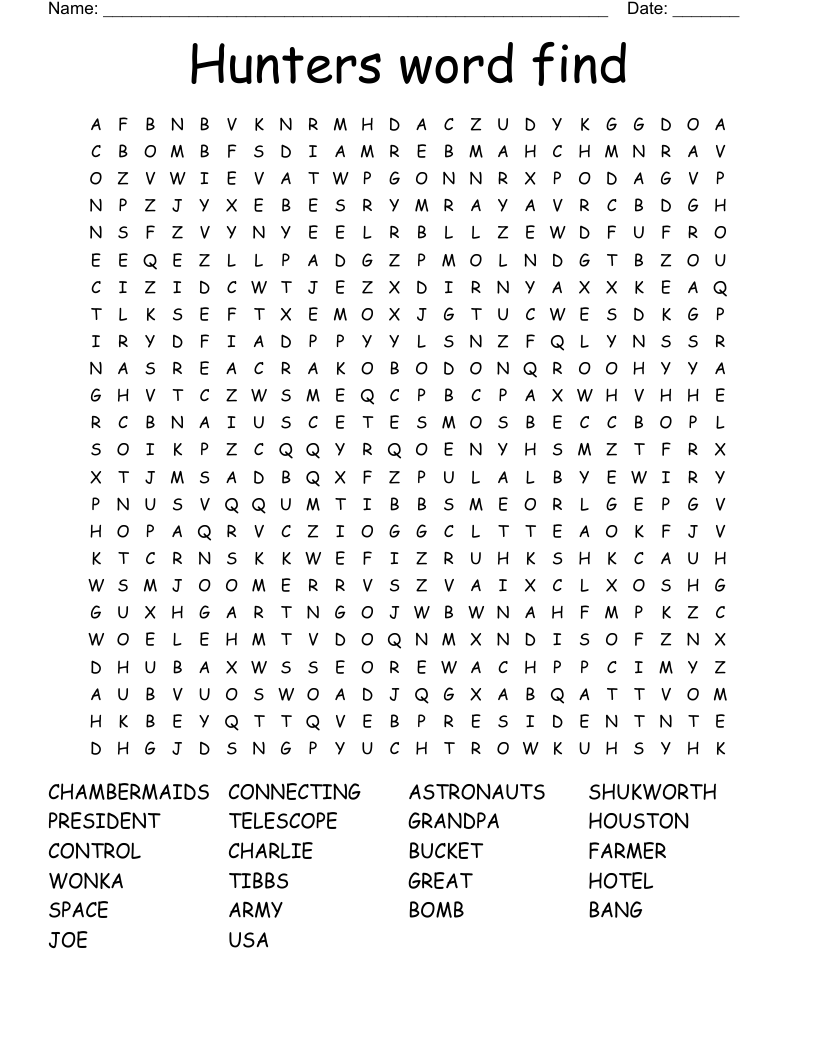 Hunters word find Word Search