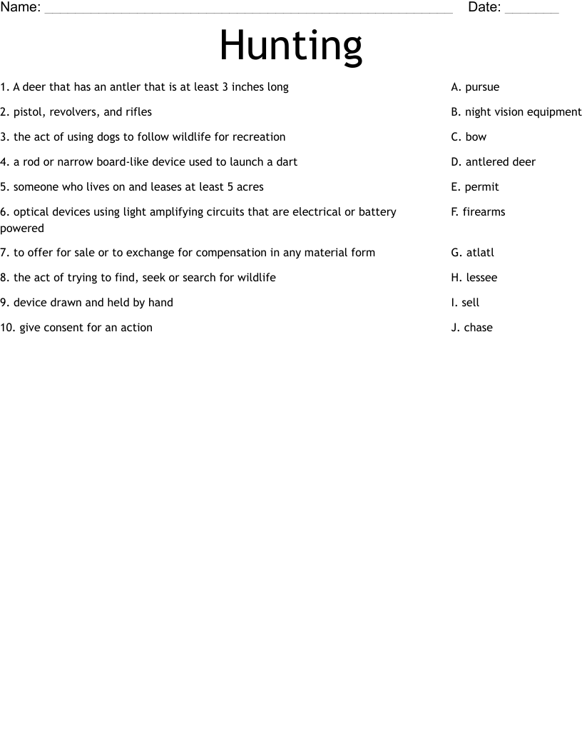 Hunting Worksheet