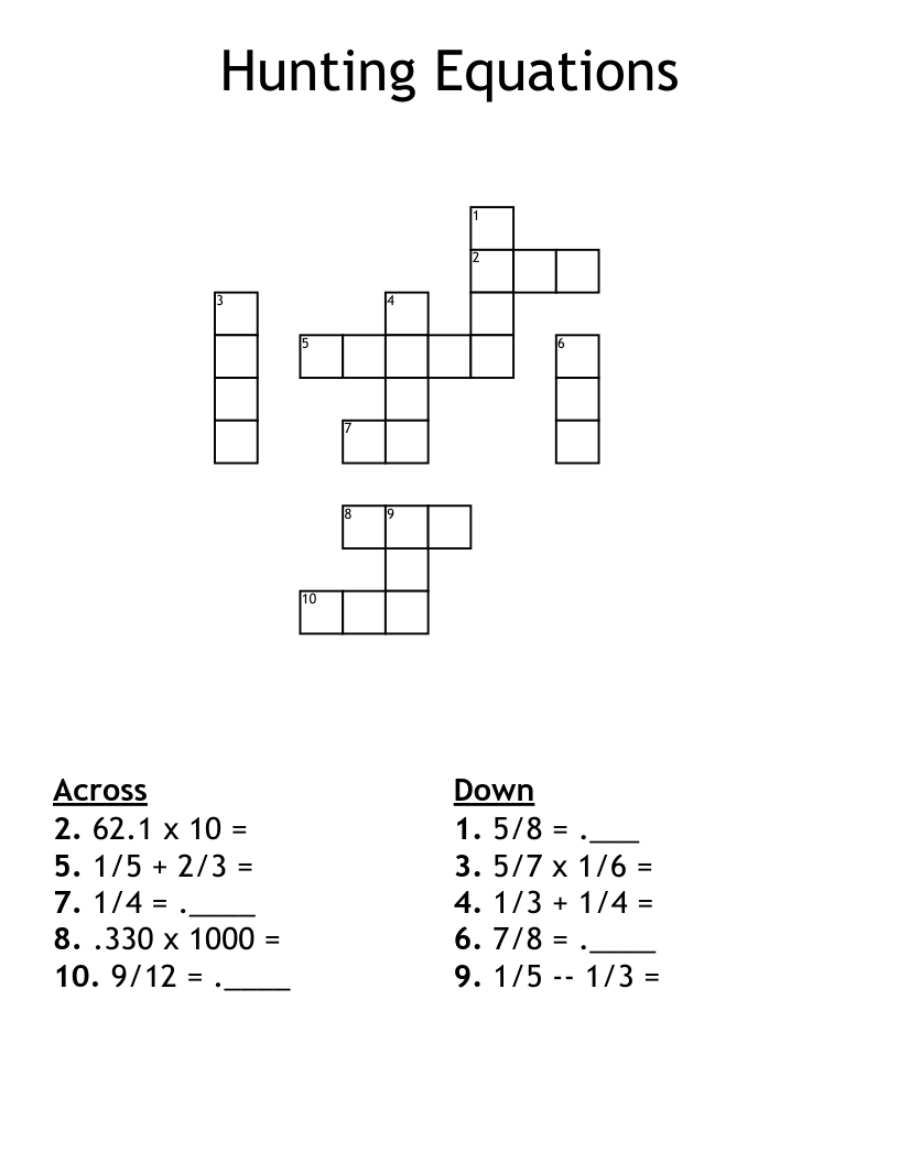 Hunting Equations Crossword