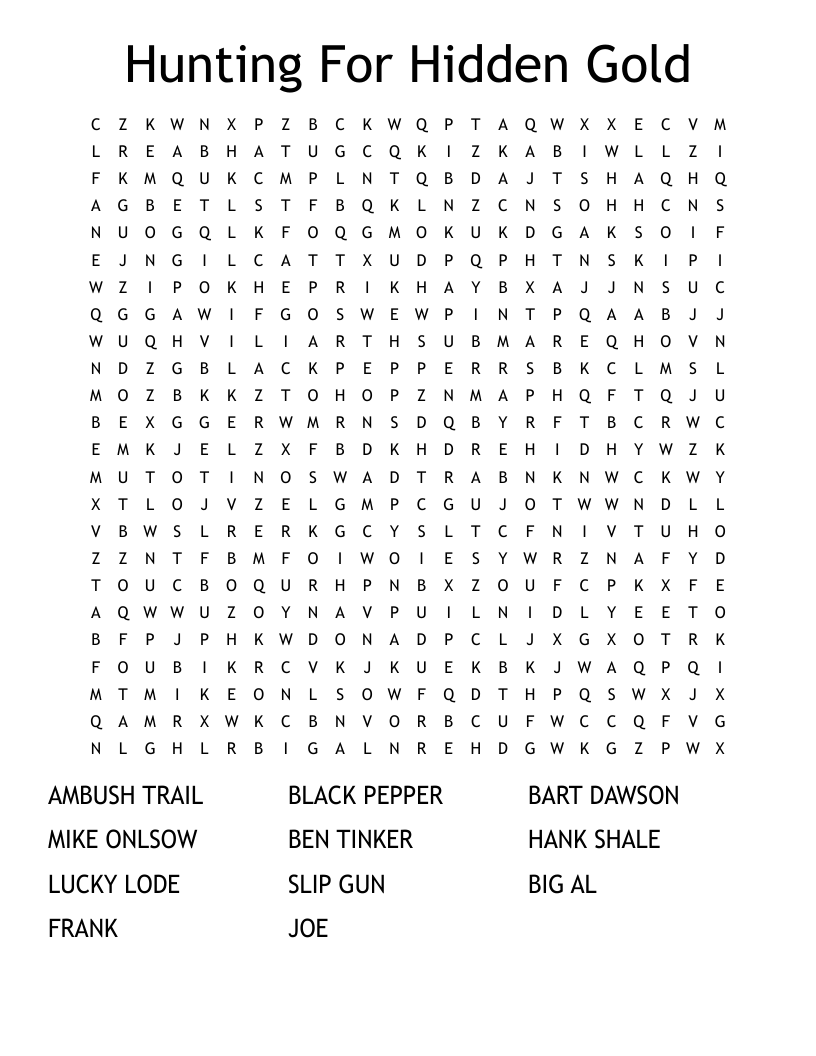 Hunting For Hidden Gold Word Search