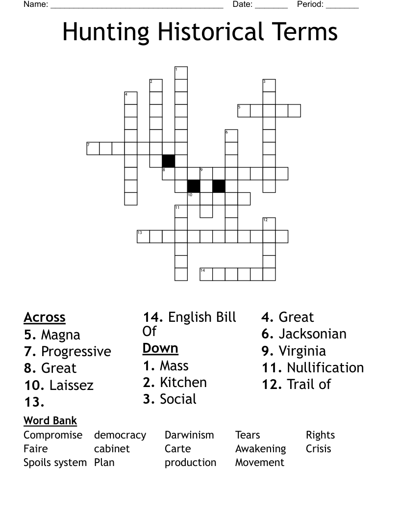 Hunting Historical Terms  Crossword
