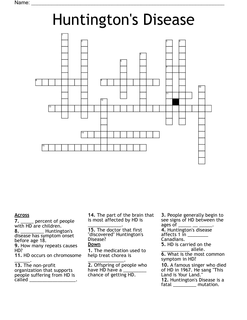 Huntington's Disease Crossword