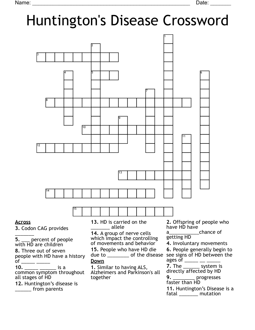 Huntington's Disease Crossword