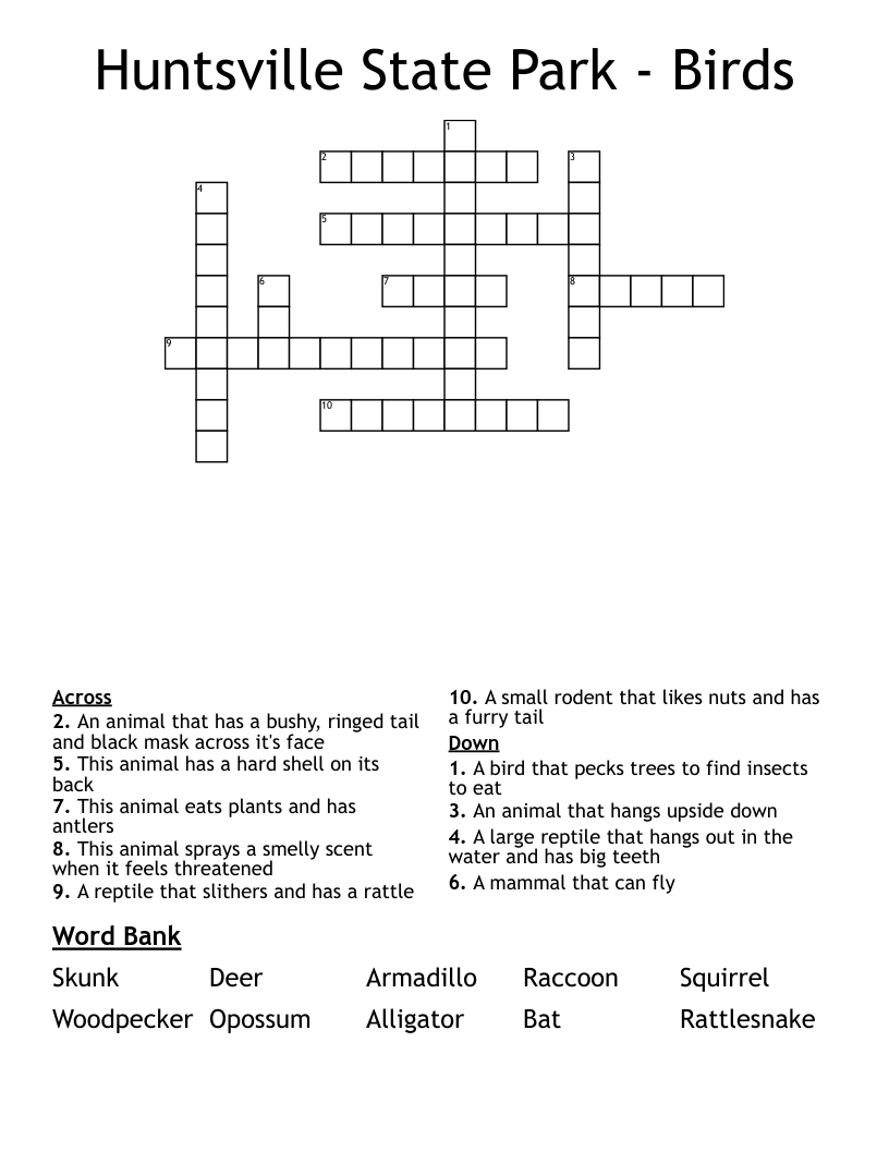 Huntsville State Park - Birds Crossword