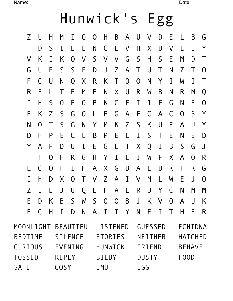 Hunwick's Egg Word Search