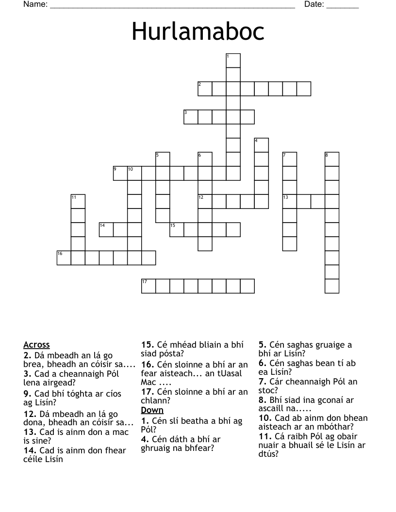 Hurlamaboc Crossword