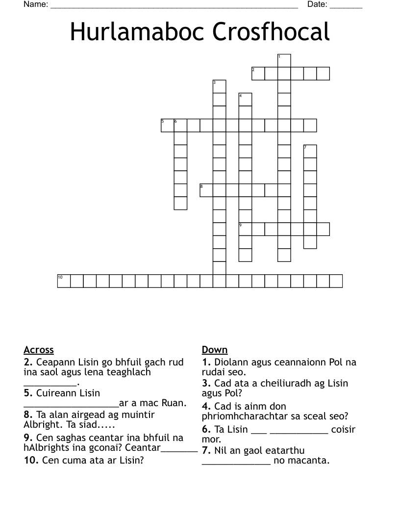 Hurlamaboc Crosfhocal Crossword