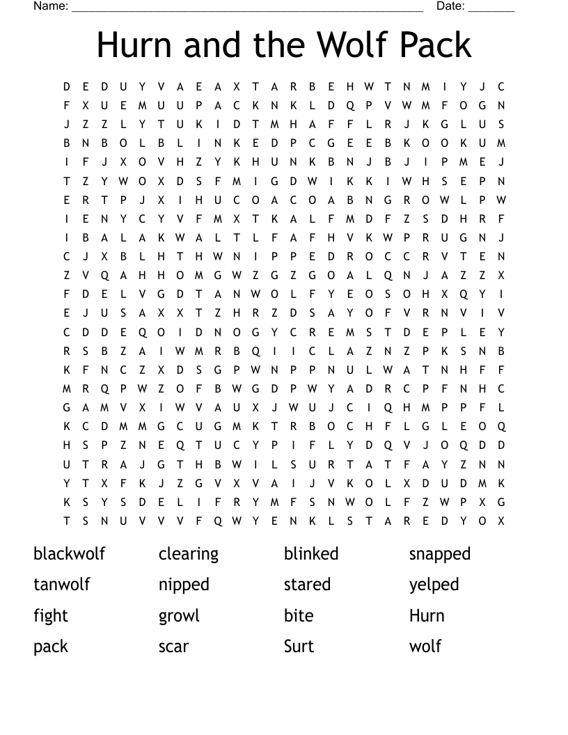 Hurn and the Wolf Pack Word Search